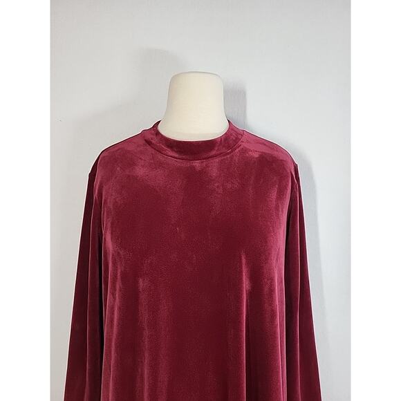 J Jill Pure Jill Velour Shift Dress Red XL Mock Neck Long Sleeve Soft Cozy Party - Picture 3 of 14
